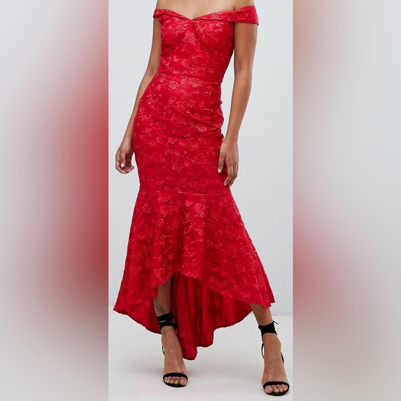Red embroidered high low maxi dress - Picture 1 of 2